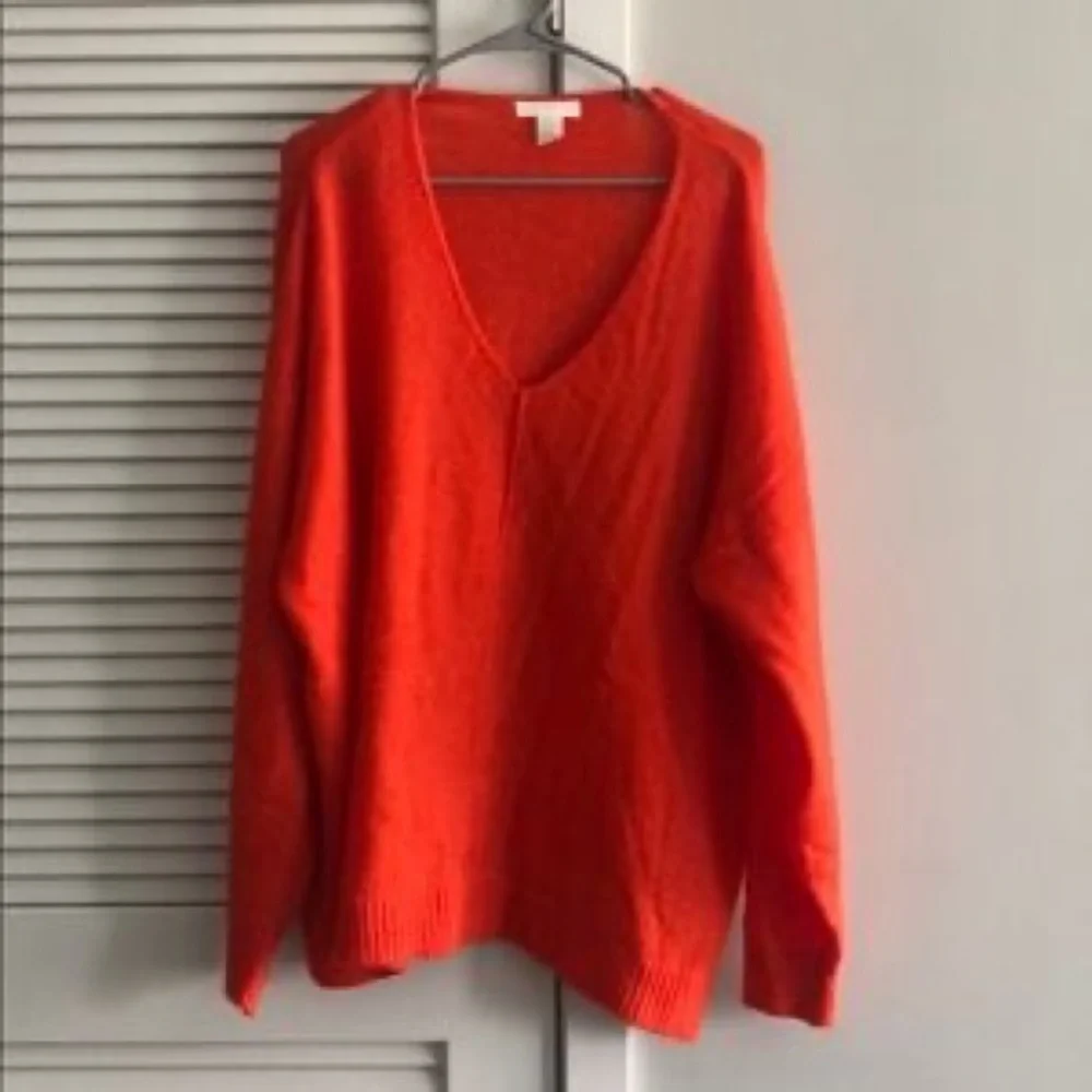 Womens H &M fine knit bright orange v neck Sweater XL - Picture 9 of 9